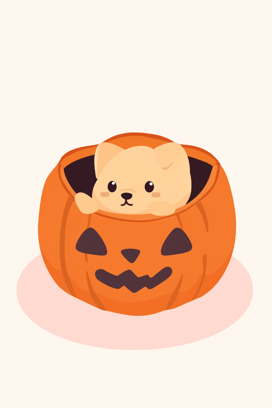 halloween cute animals drawings 2: A chubby puppy peeking out of a carved pumpkin.